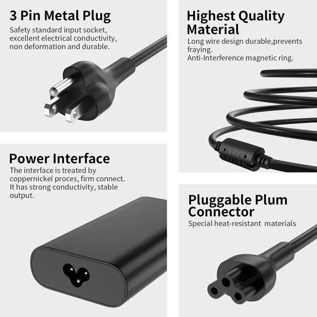 Alt view image 4 of 6 - 90W USB C AC Laptop Charger Compatible with Dell Latitude 5480 5490 5580 7490 7480 7390 XPS 13 9380 9370 9365 9360 XPS 15 9560 LA90PM170 TDK33 OTDK33 Power Supply Cord