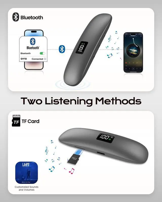 Alt view image 3 of 6 - Bone Conduction Under Pillow Speaker, Bluetooth 5.3 Sleep Device | Ultra-Thin Mini Sleep Speaker with LED Display TF Card Auto-Off Timer, Private Listening at Bedside for Side & Light Sleepers