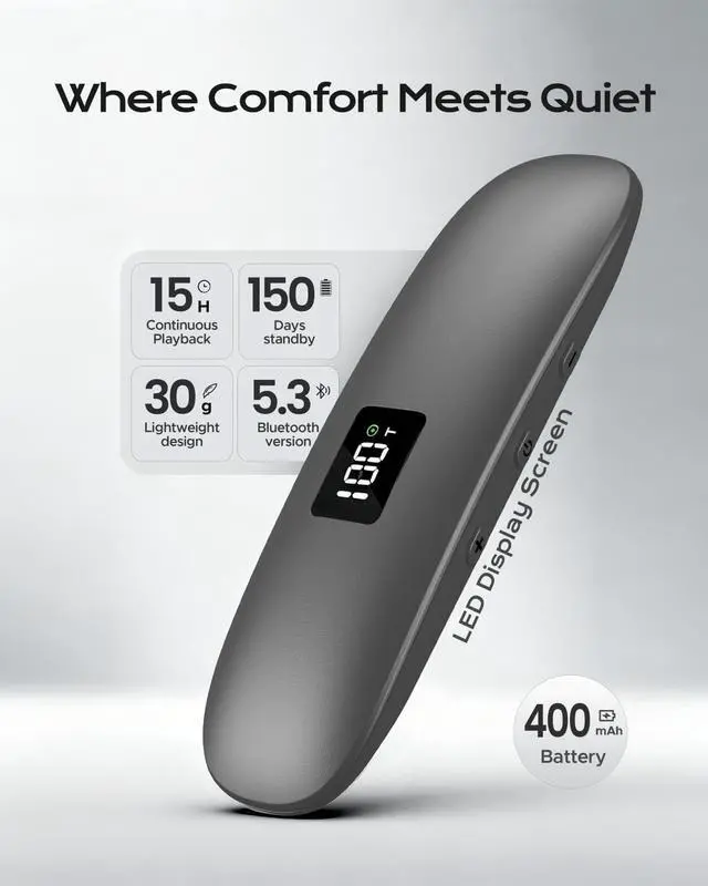 Alt view image 5 of 6 - Bone Conduction Under Pillow Speaker, Bluetooth 5.3 Sleep Device | Ultra-Thin Mini Sleep Speaker with LED Display TF Card Auto-Off Timer, Private Listening at Bedside for Side & Light Sleepers