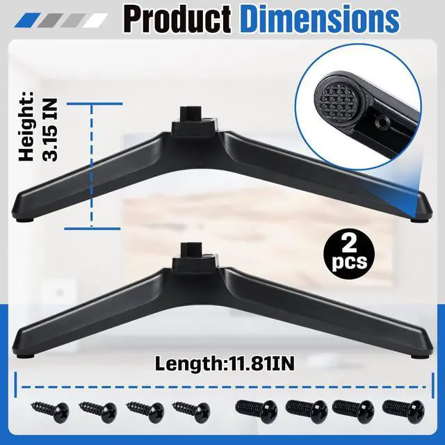 Alt view image 2 of 7 - T-Shaped Interface TV Legs Compatible with Hisense 50'' 55'' 65'' LED TV | Compatible with Hisense Tv Legs Replacement, Compatible with 50H55E 55A56K 55A51N 65E5K,Screws Included