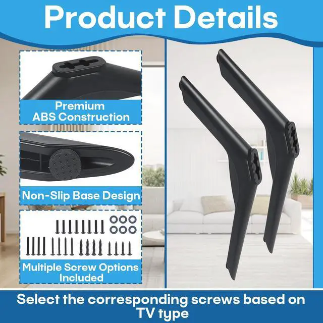 Alt view image 4 of 7 - 1Pair Replacement TV Feet Compatible with 32-80 Inches Samsung | Compatible with TCL Smart TV,Compatible with Roku,Compatible with LG & Hisense & Vizio Tabletop TV Stand Legs,Screws Included