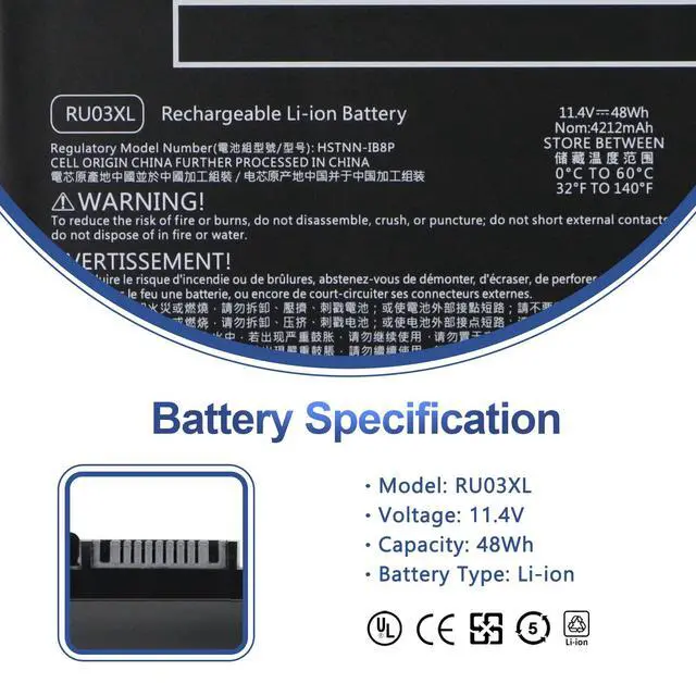 Alt view image 2 of 7 - RU03XL Laptop Battery for HP Probook X360 11 G3 G4 G5 G6 440 G1 Series | L12791-855 HSTNN-LB8K HSTNN-UB7P L12717-171 L12717-1C1 L12717-421 L12717-541 L12791-855 HSTNN-IB8P 11.4V 48Wh 4212mAh
