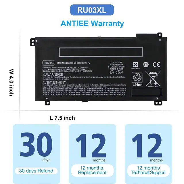 Alt view image 7 of 7 - RU03XL Laptop Battery for HP Probook X360 11 G3 G4 G5 G6 440 G1 Series | L12791-855 HSTNN-LB8K HSTNN-UB7P L12717-171 L12717-1C1 L12717-421 L12717-541 L12791-855 HSTNN-IB8P 11.4V 48Wh 4212mAh