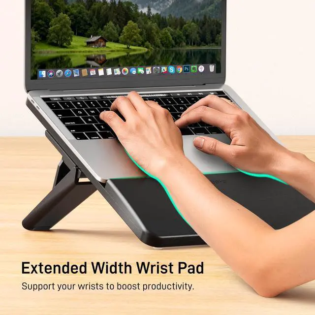 Alt view image 2 of 6 - Adjustable Bamboo Laptop Stand,Portable Computer Riser,Ergonomic Notebook Mount with Wrist Rest,Compatible with 9.8-15'' All Laptops,MacBook Air Pro/HP/Dell/Lenovo,Black