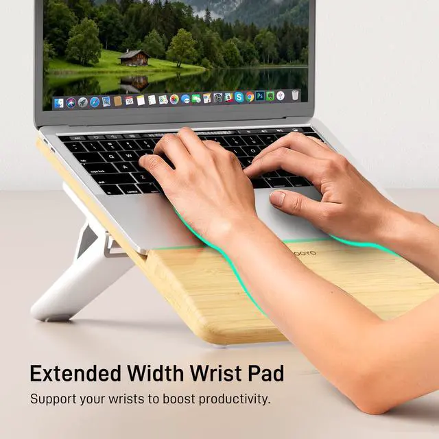 Alt view image 2 of 6 - Adjustable Bamboo Laptop Stand,Portable Computer Riser,Ergonomic Notebook Mount with Wrist Rest,Compatible with 9.8-15'' All Laptops,MacBook Air Pro/HP/Dell/Lenovo,Bamboo