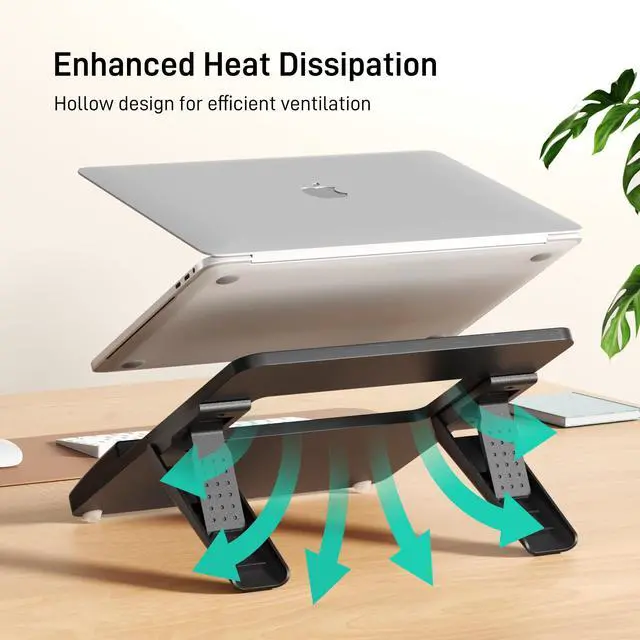 Alt view image 6 of 6 - Adjustable Bamboo Laptop Stand,Portable Computer Riser,Ergonomic Notebook Mount with Wrist Rest,Compatible with 9.8-15'' All Laptops,MacBook Air Pro/HP/Dell/Lenovo,Black