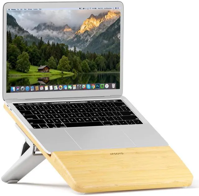 Main image of Adjustable Bamboo Laptop Stand,Portable Computer Riser,Ergonomic Notebook Mount with Wrist Rest,Compatible with 9.8-15'' All Laptops,MacBook Air Pro/HP/Dell/Lenovo,Bamboo