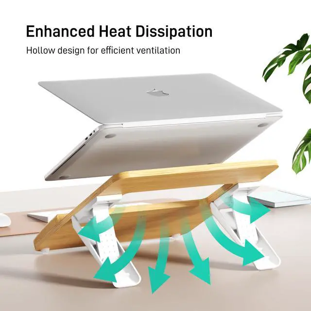 Alt view image 6 of 6 - Adjustable Bamboo Laptop Stand,Portable Computer Riser,Ergonomic Notebook Mount with Wrist Rest,Compatible with 9.8-15'' All Laptops,MacBook Air Pro/HP/Dell/Lenovo,Bamboo
