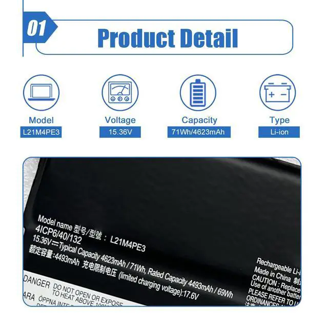 Alt view image 2 of 6 - L21M4PE3 Laptop Battery Compatible with Lenovo IdeaPad Yoga 7 16IAP7 14IAL7 14ARB7 82QG Series Notebook SB11F38368 5B11F38367 L21B4PE2 SB11F38373 5B11F38379 L21L4PE0 SB11F38382 71Wh 4623mAh
