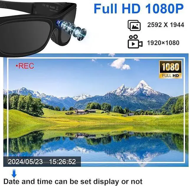 Alt view image 2 of 7 - HD 1080P Camera Sport Glasses Bluetooth Sunglasses Video Camera, Glasses Action Camera with Earphone for Outdoor, Travel, Cycling (No Audio)