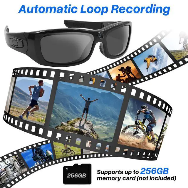 Alt view image 5 of 7 - HD 1080P Camera Sport Glasses Bluetooth Sunglasses Video Camera, Glasses Action Camera with Earphone for Outdoor, Travel, Cycling (No Audio)