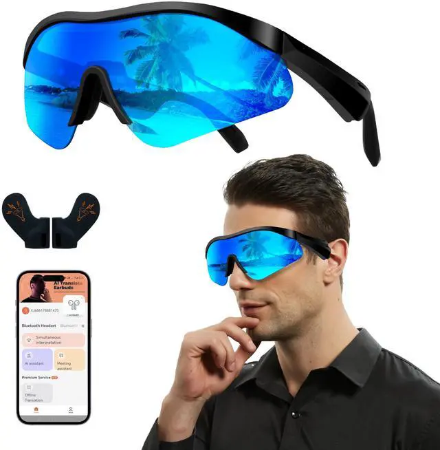 Alt view image 2 of 6 - AI Smart Sports Sunglasses: Bluetooth 5.4 Translation UV400 Driving Fishing | 160+ Language Translation, Open-Ear Audio, HD Calls, Siri Control, Wireless Music for Cycling, Hiking, Running, Outdoors