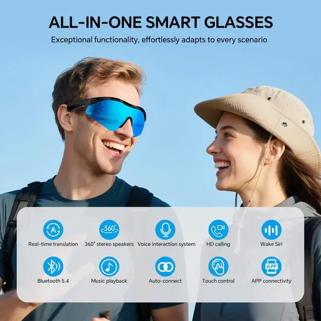 Alt view image 4 of 6 - AI Smart Sports Sunglasses: Bluetooth 5.4 Translation UV400 Driving Fishing | 160+ Language Translation, Open-Ear Audio, HD Calls, Siri Control, Wireless Music for Cycling, Hiking, Running, Outdoors