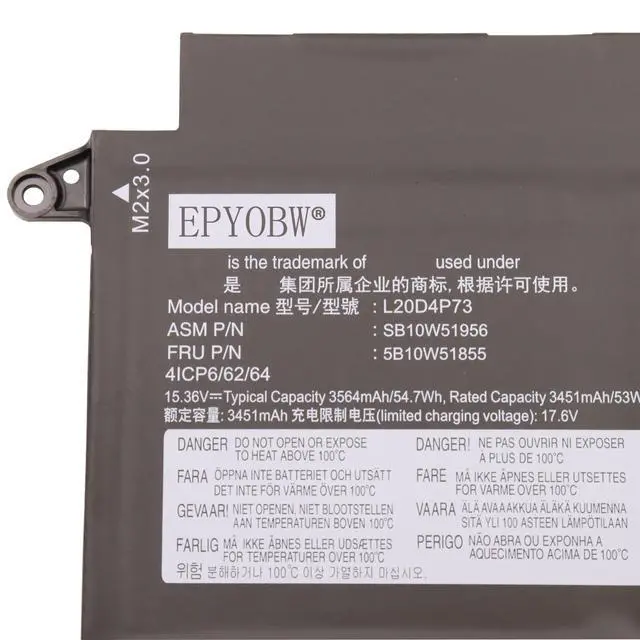 Alt view image 2 of 4 - L20D4P73 Laptop Battery 54.7Wh 3564mAh 4-Cell Compatible with Lenovo ThinkPad X13 Gen 2 20WK / ThinkPad X13 Gen 3 21BN Series L20D3P72 L20C3P72 L20C4P73 L20L4P73 L20M4P73 L20C4P74