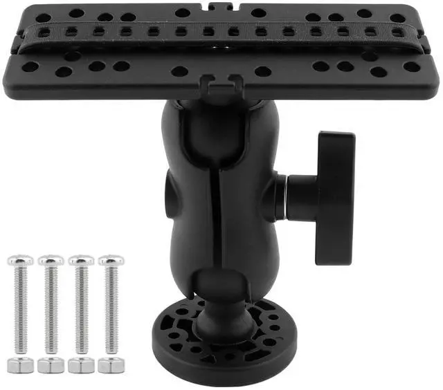 Main image of Fish Finder Mount Base, 360 Rotation Ball-Mount Fish Finder Bracket, Electronics Mount for Marine Boat Kayak Pontoon Canoe, Rectangle Plate & Round Base with Screws(Color:Black)