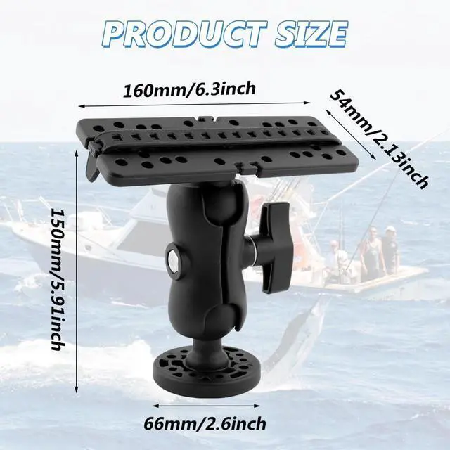 Alt view image 2 of 6 - Fish Finder Mount Base, 360 Rotation Ball-Mount Fish Finder Bracket, Electronics Mount for Marine Boat Kayak Pontoon Canoe, Rectangle Plate & Round Base with Screws(Color:Black)
