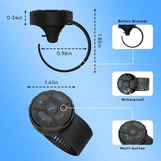 Alt view image 4 of 7 - Bluetooth Helmet Earphone Remote - Controls Music, Voice Assistants, Calls, and More - Long Battery Life - Waterproof - Compatible with Android and Apple Devices - Easy Installation