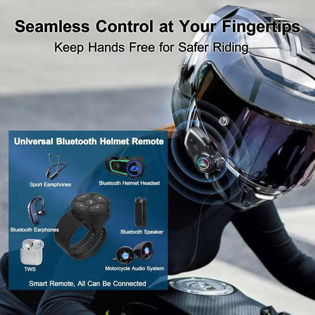 Alt view image 3 of 7 - Bluetooth Helmet Earphone Remote - Controls Music, Voice Assistants, Calls, and More - Long Battery Life - Waterproof - Compatible with Android and Apple Devices - Easy Installation