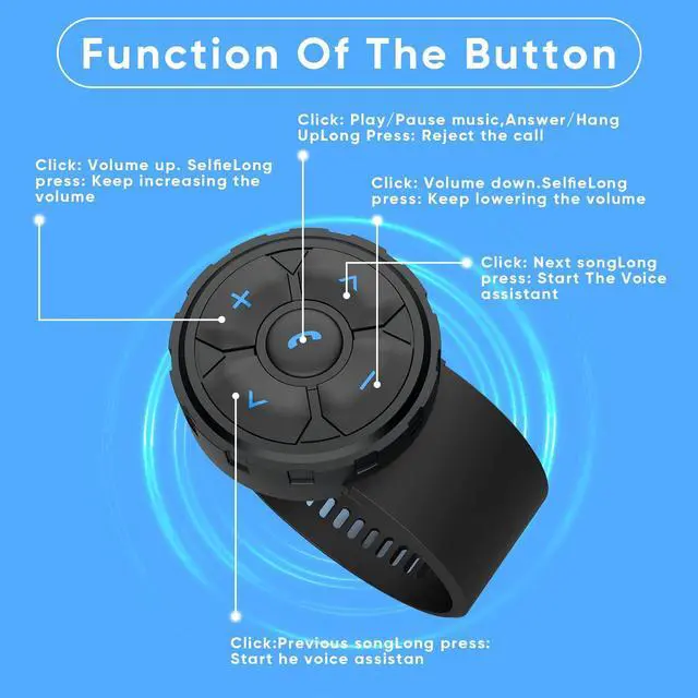 Alt view image 5 of 7 - Bluetooth Helmet Earphone Remote - Controls Music, Voice Assistants, Calls, and More - Long Battery Life - Waterproof - Compatible with Android and Apple Devices - Easy Installation
