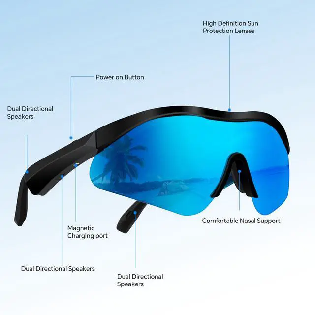 Alt view image 5 of 6 - AI Smart Sports Sunglasses: Bluetooth 5.4 Translation UV400 Driving Fishing | 160+ Language Translation, Open-Ear Audio, HD Calls, Siri Control, Wireless Music for Cycling, Hiking, Running, Outdoors