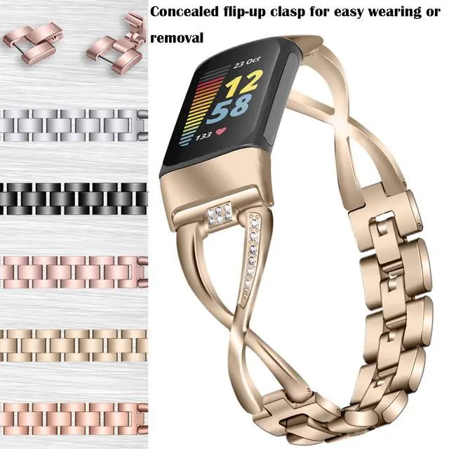 Alt view image 5 of 5 - Fit for Fitbit Charge 6 Bands for Women Men, Dressy Metal Bling Replacement Band Straps Wristbands Bracelet for Fitbit Charge 6 Fitness Tracker