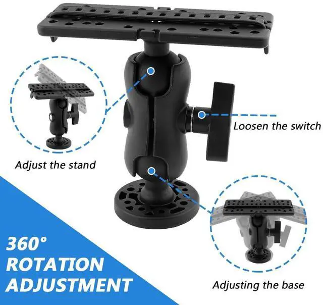 Alt view image 3 of 6 - Fish Finder Mount Base, 360 Rotation Ball-Mount Fish Finder Bracket, Electronics Mount for Marine Boat Kayak Pontoon Canoe, Rectangle Plate & Round Base with Screws(Color:Black)
