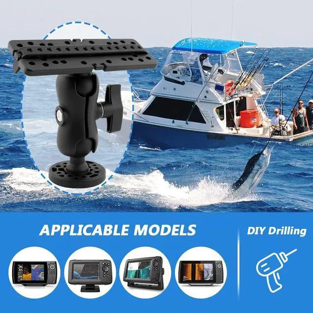 Alt view image 4 of 6 - Fish Finder Mount Base, 360 Rotation Ball-Mount Fish Finder Bracket, Electronics Mount for Marine Boat Kayak Pontoon Canoe, Rectangle Plate & Round Base with Screws(Color:Black)