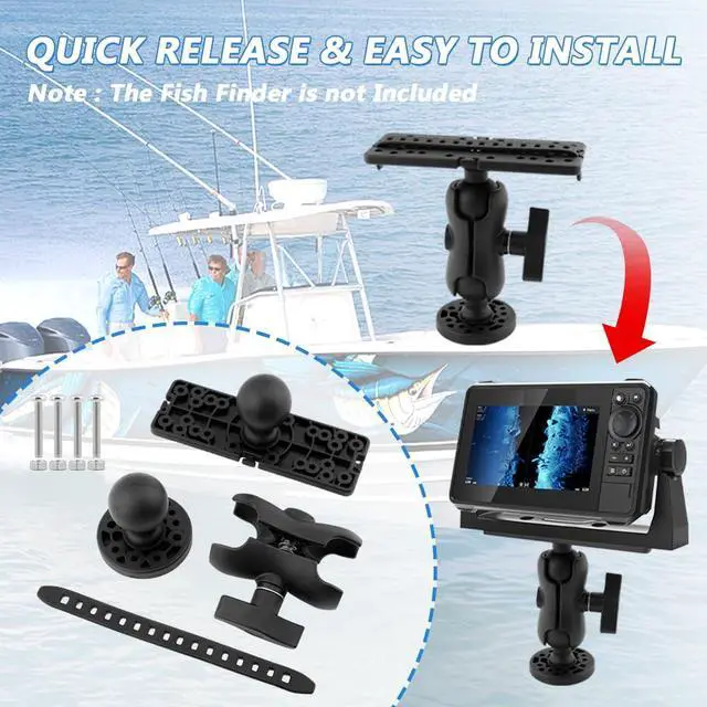 Alt view image 6 of 6 - Fish Finder Mount Base, 360 Rotation Ball-Mount Fish Finder Bracket, Electronics Mount for Marine Boat Kayak Pontoon Canoe, Rectangle Plate & Round Base with Screws(Color:Black)