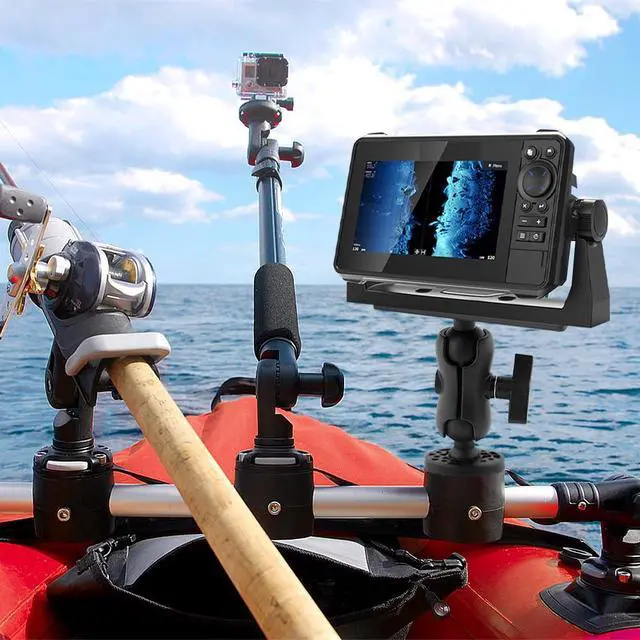 Alt view image 5 of 6 - Fish Finder Mount Base, 360 Rotation Ball-Mount Fish Finder Bracket, Electronics Mount for Marine Boat Kayak Pontoon Canoe, Rectangle Plate & Round Base with Screws(Color:Black)