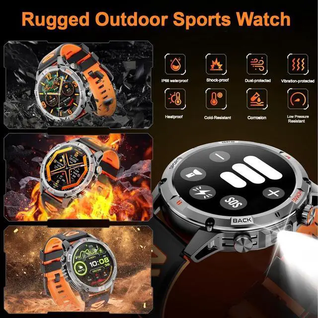 Alt view image 4 of 6 - Smart Watch for Men with 7-Day Battery and Built-in GPS, 1.46" Round Fitness Watch, Heart Rate/SpO2/Sleep Monitor, IP68 Waterproof, Compatible with Android iOS (Color Blocking)