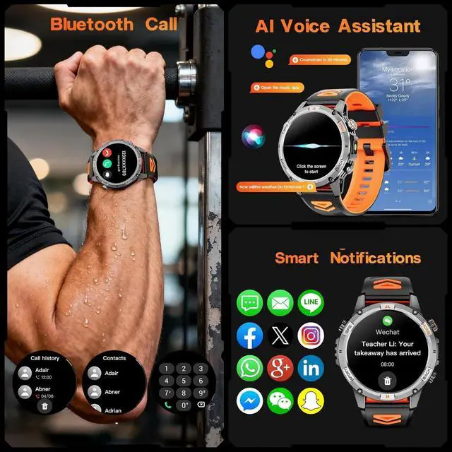 Alt view image 5 of 6 - Smart Watch for Men with 7-Day Battery and Built-in GPS, 1.46" Round Fitness Watch, Heart Rate/SpO2/Sleep Monitor, IP68 Waterproof, Compatible with Android iOS (Color Blocking)
