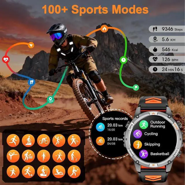 Alt view image 3 of 6 - Smart Watch for Men with 7-Day Battery and Built-in GPS, 1.46" Round Fitness Watch, Heart Rate/SpO2/Sleep Monitor, IP68 Waterproof, Compatible with Android iOS (Color Blocking)
