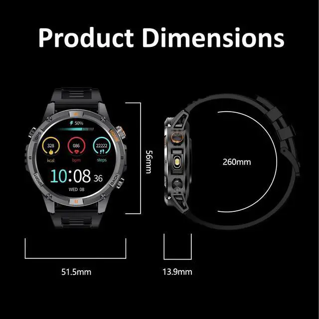 Alt view image 6 of 6 - Smart Watch for Men with 7-Day Battery and Built-in GPS, 1.46" Round Fitness Watch, Heart Rate/SpO2/Sleep Monitor, IP68 Waterproof, Compatible with Android iOS (Color Blocking)