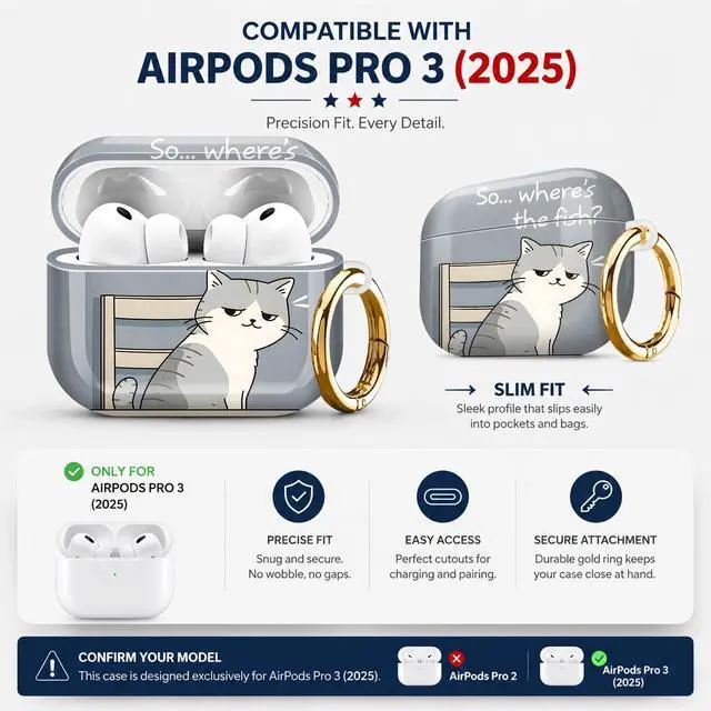Alt view image 2 of 7 - Compatiable with AirPod Pro 3 Trendy Case with Keychain Shockproof and Full Coverage, Unique Pattern Design for 3rd Gen Airpod Pro(Cat Sitting At Table Plate)