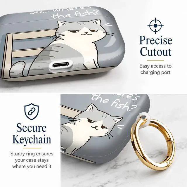 Alt view image 3 of 7 - Compatiable with AirPod Pro 3 Trendy Case with Keychain Shockproof and Full Coverage, Unique Pattern Design for 3rd Gen Airpod Pro(Cat Sitting At Table Plate)