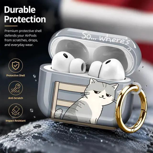 Alt view image 4 of 7 - Compatiable with AirPod Pro 3 Trendy Case with Keychain Shockproof and Full Coverage, Unique Pattern Design for 3rd Gen Airpod Pro(Cat Sitting At Table Plate)
