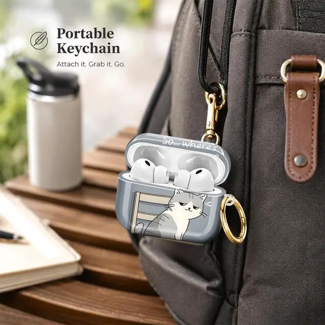Alt view image 5 of 7 - Compatiable with AirPod Pro 3 Trendy Case with Keychain Shockproof and Full Coverage, Unique Pattern Design for 3rd Gen Airpod Pro(Cat Sitting At Table Plate)