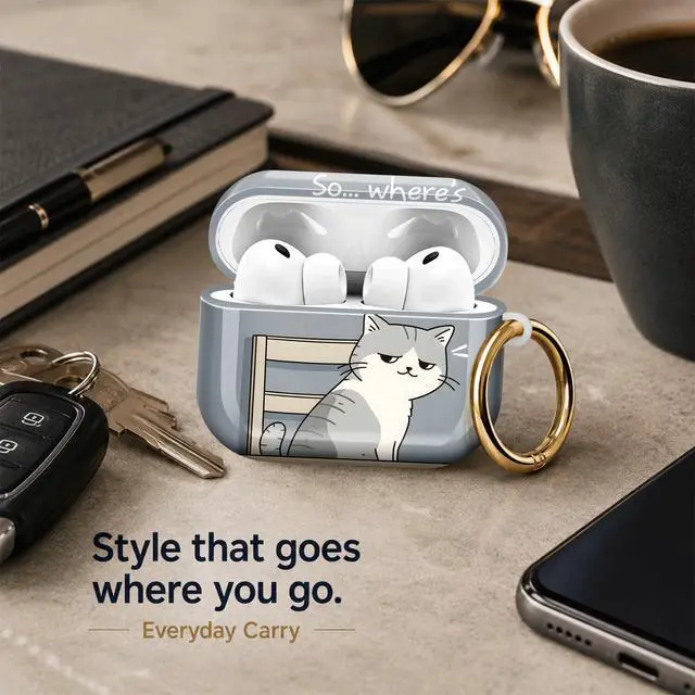 Alt view image 7 of 7 - Compatiable with AirPod Pro 3 Trendy Case with Keychain Shockproof and Full Coverage, Unique Pattern Design for 3rd Gen Airpod Pro(Cat Sitting At Table Plate)