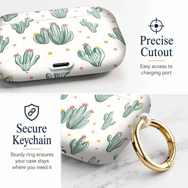 Alt view image 3 of 7 - Compatiable with AirPod Pro 3 Trendy Case with Keychain Shockproof and Full Coverage, Unique Pattern Design for 3rd Gen Airpod Pro(Cactus Pink Yellow Dots)