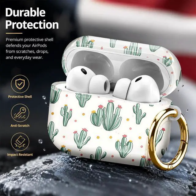 Alt view image 4 of 7 - Compatiable with AirPod Pro 3 Trendy Case with Keychain Shockproof and Full Coverage, Unique Pattern Design for 3rd Gen Airpod Pro(Cactus Pink Yellow Dots)