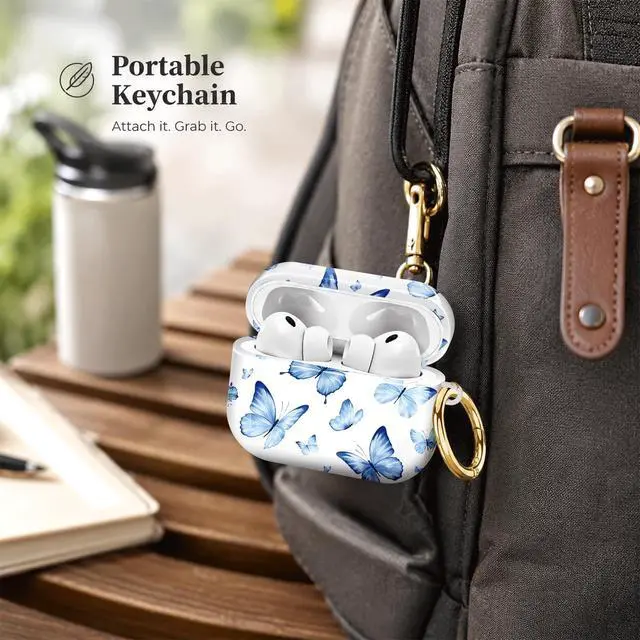 Alt view image 5 of 7 - Compatiable with AirPod Pro 3 Trendy Case with Keychain Shockproof and Full Coverage, Unique Pattern Design for 3rd Gen Airpod Pro(Blue Butterflies Watercolor)