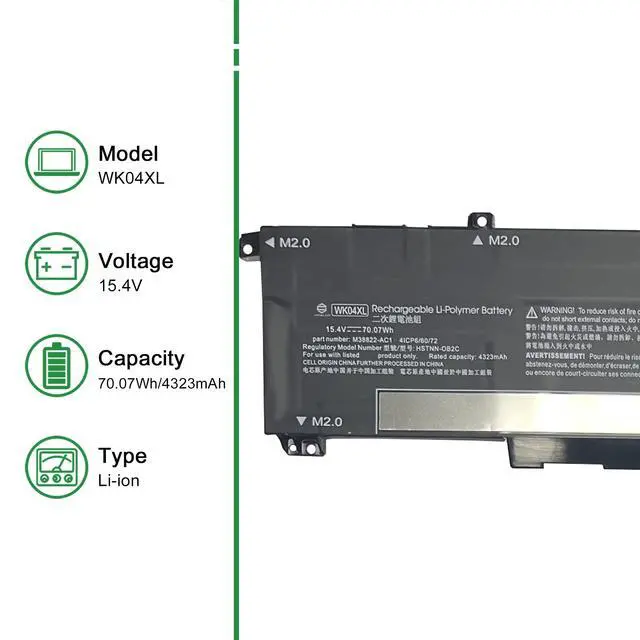 Alt view image 2 of 6 - WK04XL M39179-005 Laptop Battery Replacement for Hp Omen 7 16-B0000TX 16-B0001TX 16-B0002TX 16-B0003TX 16-B0004TX 17-CK0000TX 17-CK0001NL Series HSTNN-OB2C M38822-AC1 15.4V 70.07Wh