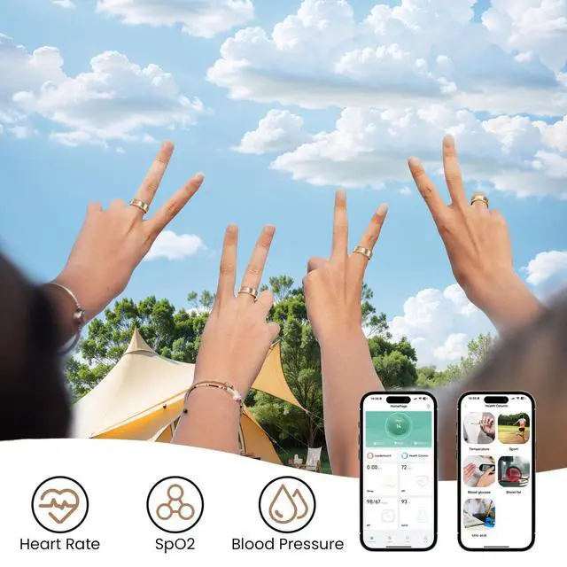Alt view image 2 of 2 - Smart Ring for Men and Women, Waterproof Fitness Ring Health Tracker, Heart Rate, Stress, Oxygen Monitor, Sleep Steps Calories Tracker, Activity Ring Compatible with iPhone and Android(13#)