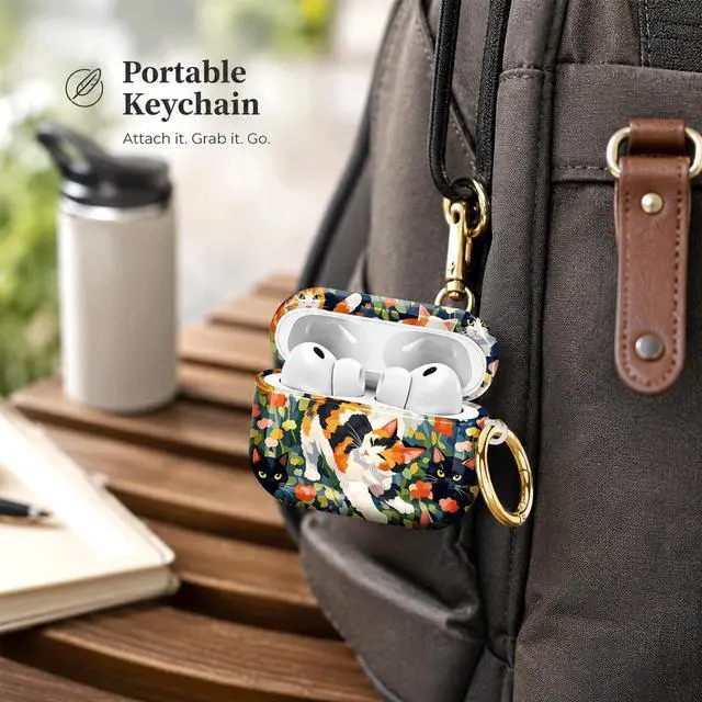 Alt view image 5 of 7 - Compatiable with AirPod Pro 3 Trendy Case with Keychain Shockproof and Full Coverage, Unique Pattern Design for 3rd Gen Airpod Pro(Cats Flowers Garden Art)