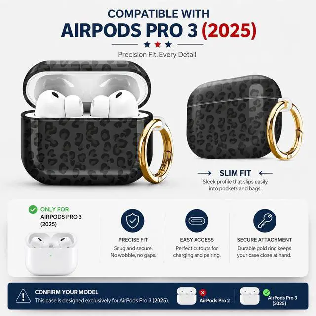Alt view image 2 of 7 - Compatiable with AirPod Pro 3 Trendy Case with Keychain Shockproof and Full Coverage, Unique Pattern Design for 3rd Gen Airpod Pro(Black Leopard)