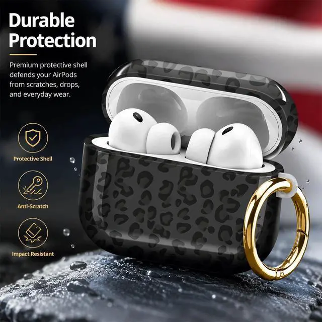 Alt view image 4 of 7 - Compatiable with AirPod Pro 3 Trendy Case with Keychain Shockproof and Full Coverage, Unique Pattern Design for 3rd Gen Airpod Pro(Black Leopard)