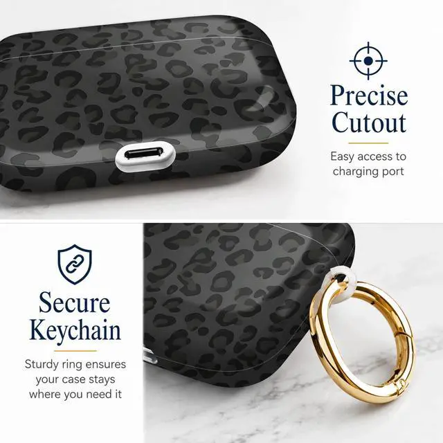 Alt view image 3 of 7 - Compatiable with AirPod Pro 3 Trendy Case with Keychain Shockproof and Full Coverage, Unique Pattern Design for 3rd Gen Airpod Pro(Black Leopard)