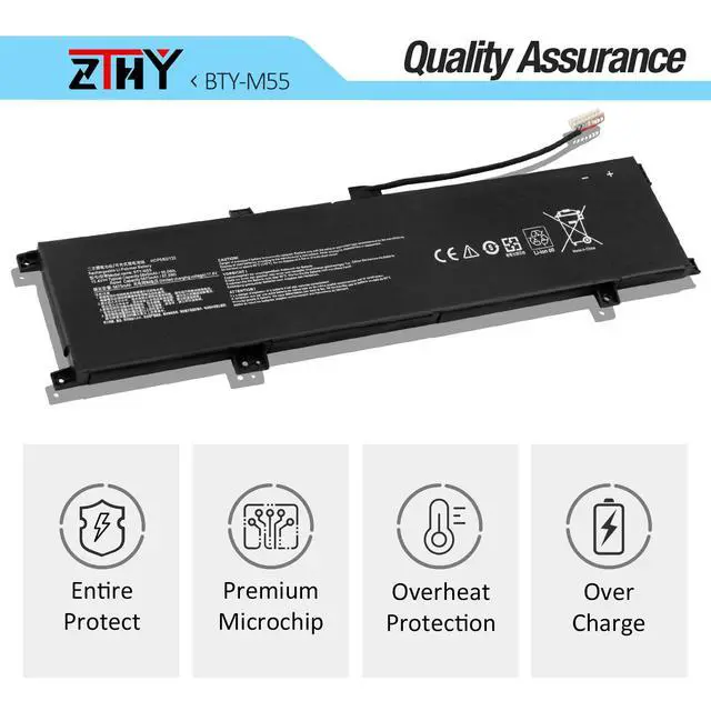 Alt view image 5 of 7 - BTY-M55 Laptop Battery Compatible with MSI Pulse GL66 GL76 12UGK 12UGKV | 12UGSZK Katana GF66 11UG Alpha 15 17 B5EEK A3DDK A4DEK Pulse 15 B13VFK B13VGK Crosshair 17 B12UGZ B12UGSZ Sword 15 A11UG 90Wh