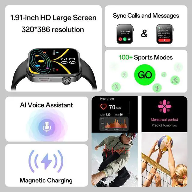 Alt view image 2 of 6 - Smart Watch 1.91" Large Screen | IP67 Waterproof, Fitness Tracker