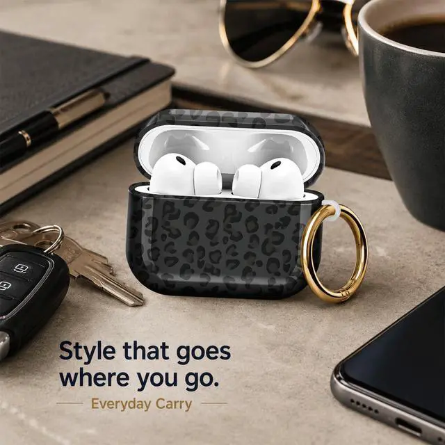 Alt view image 7 of 7 - Compatiable with AirPod Pro 3 Trendy Case with Keychain Shockproof and Full Coverage, Unique Pattern Design for 3rd Gen Airpod Pro(Black Leopard)
